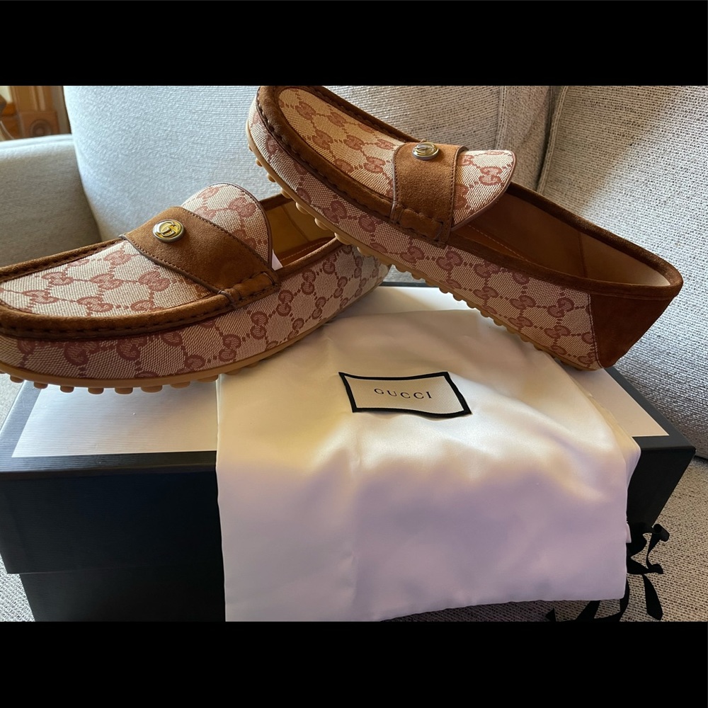 Authentic Monogram Mens Loafers 9 Brown